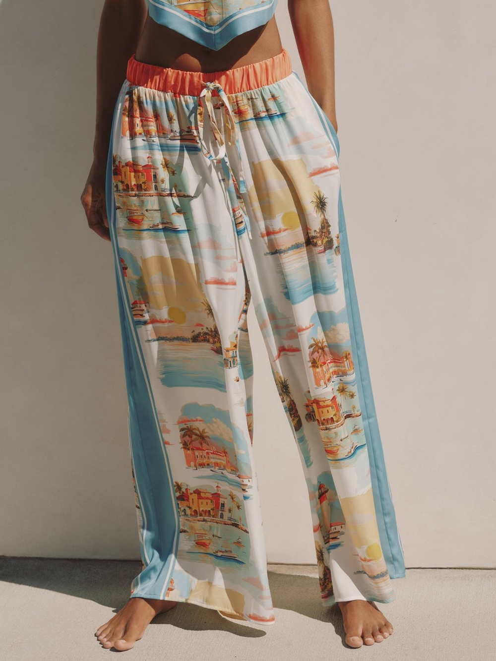 Anthropologie Celandine Scarf Wide Leg Coastal Print Pull-On Pants Size XL